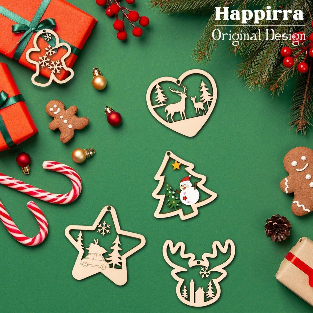 Weihnachts Bastelset Kinder – 60 Holzanhänger mit Zubehör