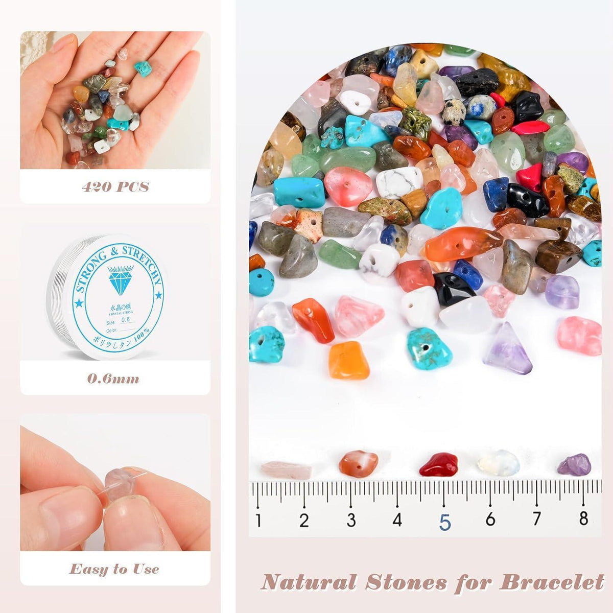 Edelstein Perlen Set 420 Stück zum Schmuck Basteln mit Faden