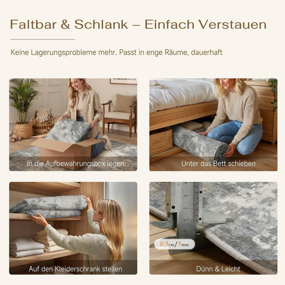 Abstraktes Wohnzimmer Teppich Blau-Grau 240x300 cm Waschbar