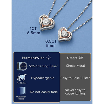 Halskette Herz 1 Karat Moissanit Silber 925 Rosegold Geschenk