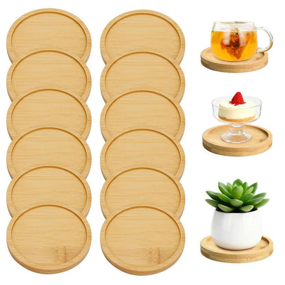 12 Holz Untersetzer Rund Bambus - Coasters zum Basteln & Verschenken