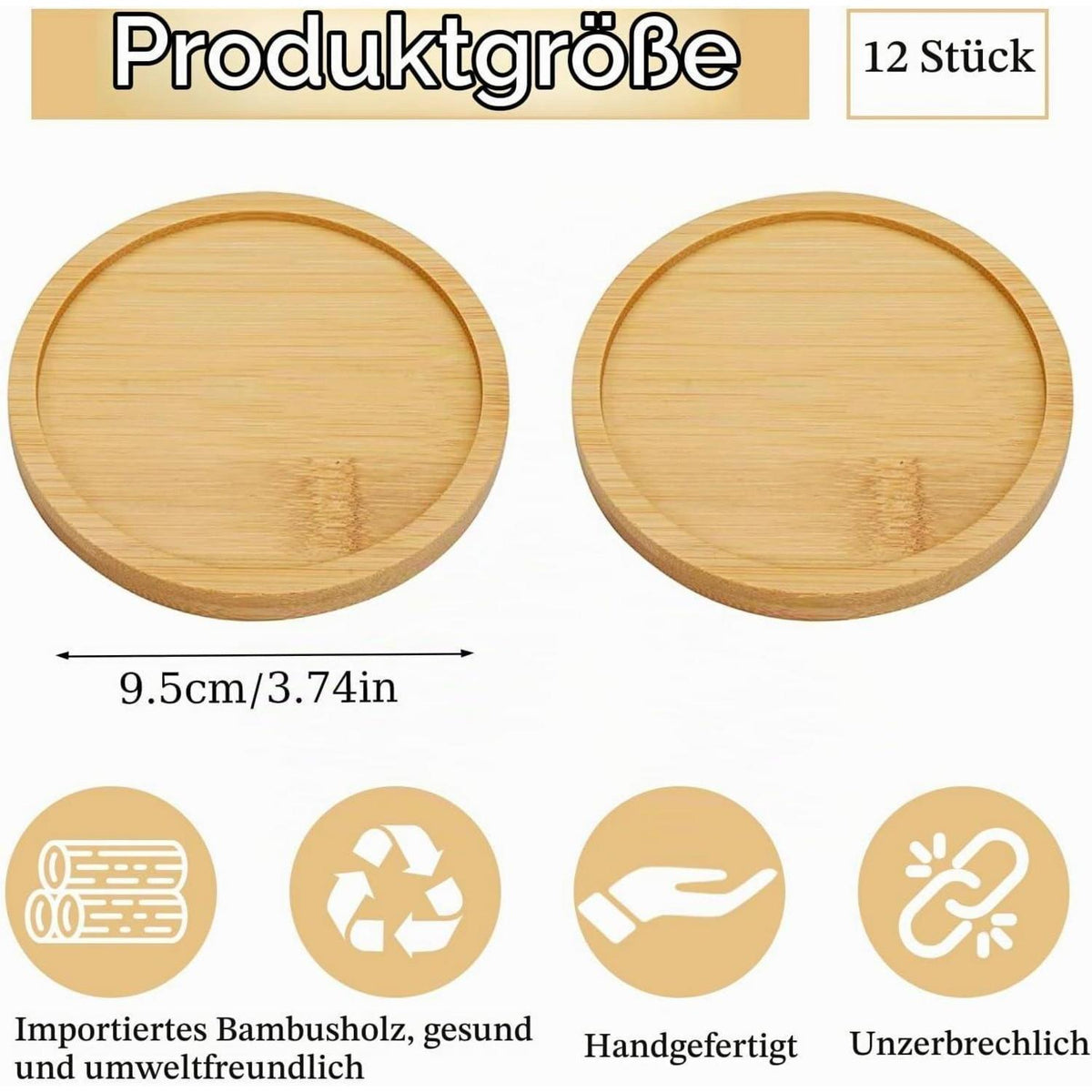 12 Holz Untersetzer Rund Bambus - Coasters zum Basteln & Verschenken