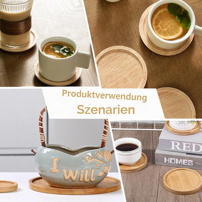 12 Holz Untersetzer Rund Bambus - Coasters zum Basteln & Verschenken