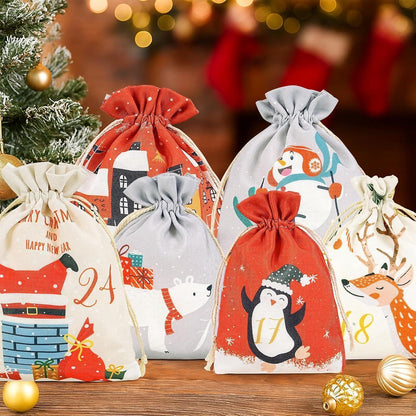 Adventskalender zum Selbstbefüllen, 24 Stoffbeutel, Rot