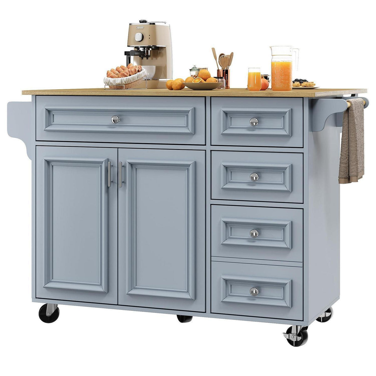 Kücheninsel 110x45cm – Vintage Servierwagen mit Stauraum, Blau