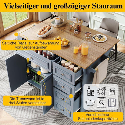 Kücheninsel 110x45cm – Vintage Servierwagen mit Stauraum, Blau