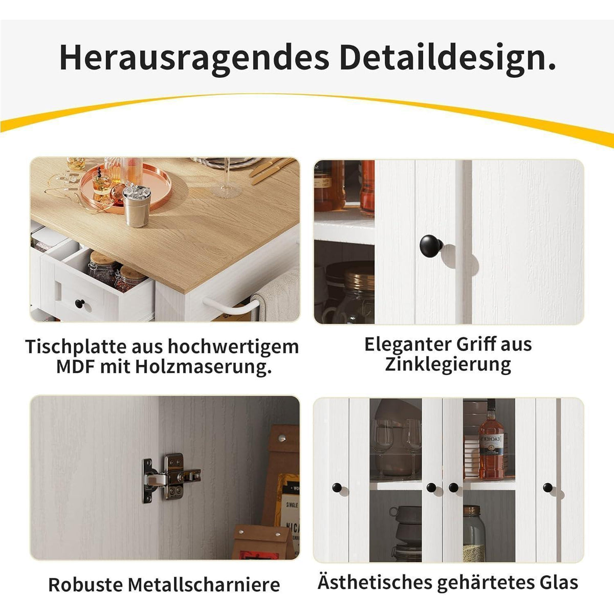 Kücheninsel mit abnehmbaren Trennwänden & Glasausstattung