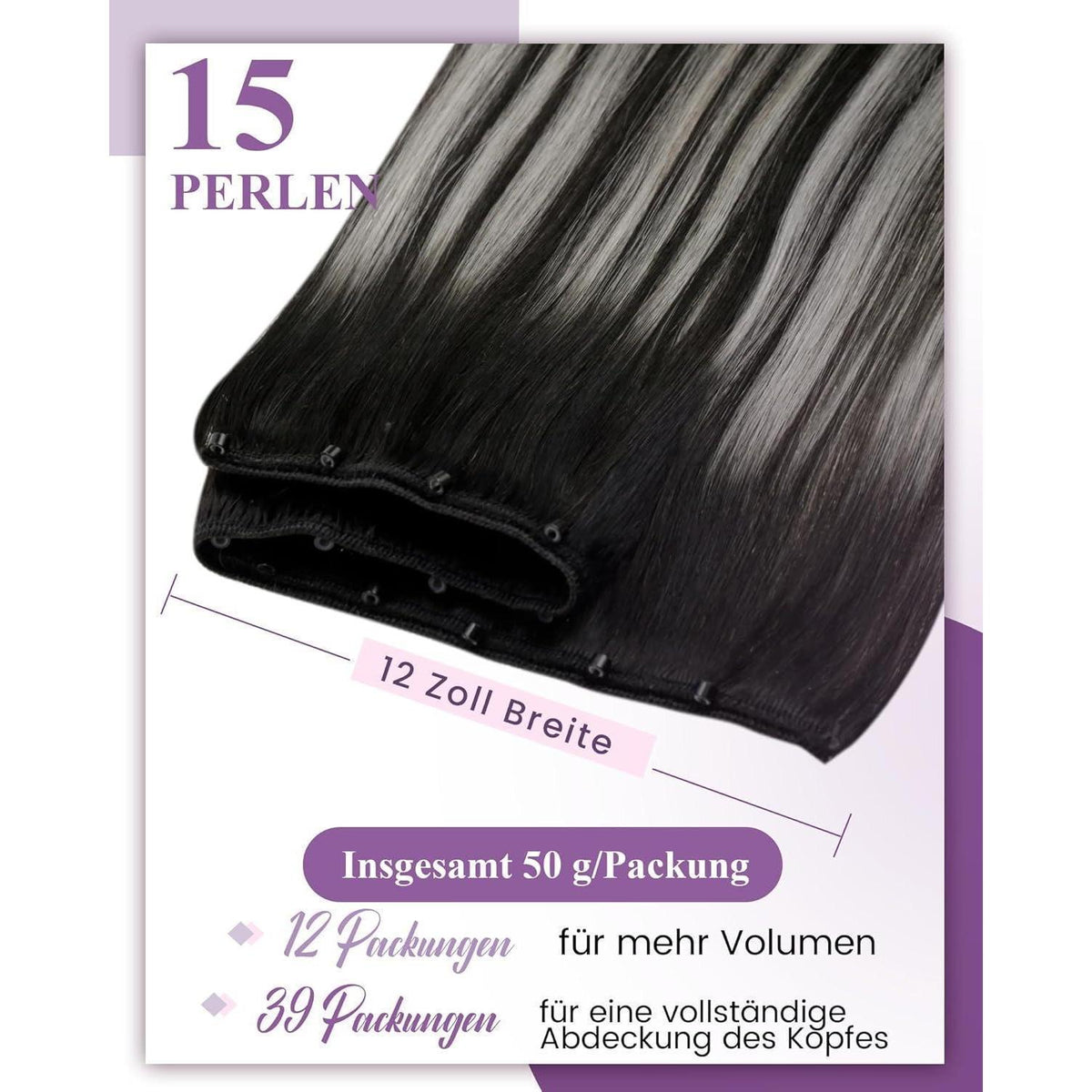 Echthaar Micro Weft Extensions Balayage Schwarz 50cm