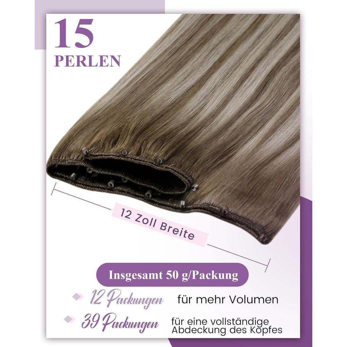 Echthaar Micro Weft Extensions Braun Blond 55cm