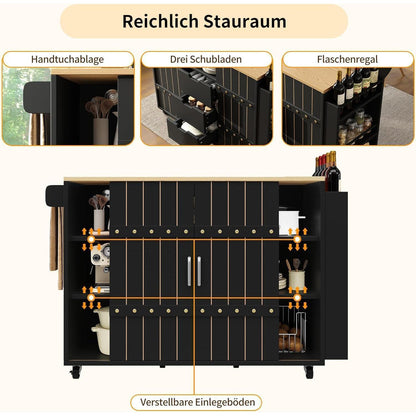 Küchenwagen mit Rollen & klappbarer Tischplatte Schwarz