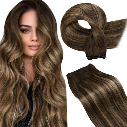 Echthaar Tressen Braun Balayage 40cm - 100g #4/27/4