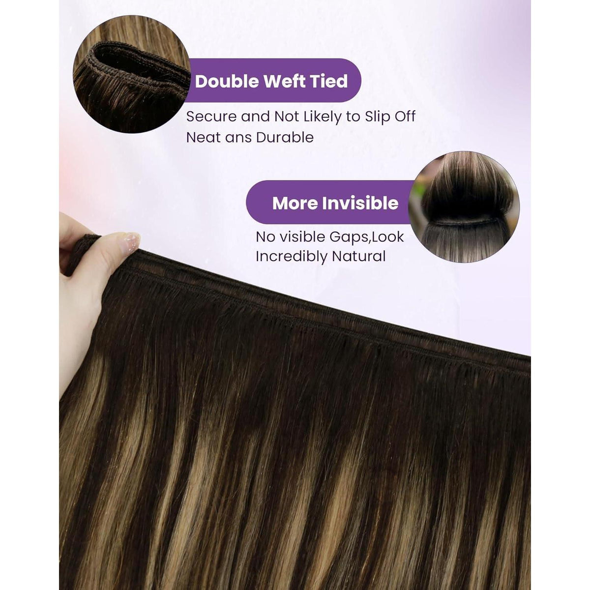 Echthaar Tressen Braun Balayage 40cm - 100g #4/27/4