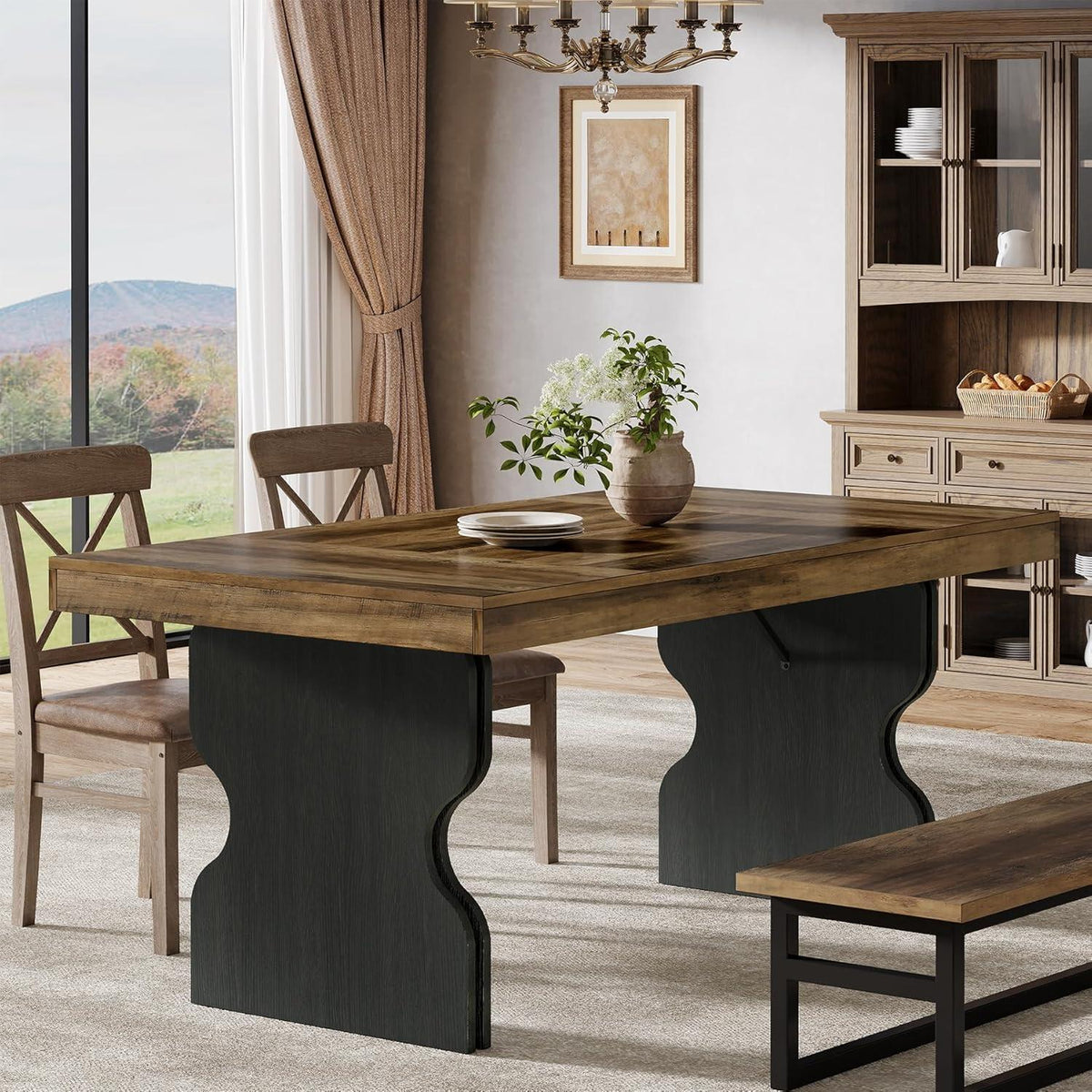 Rustikaler Esstisch 160cm – MDF Landhausstil für 4-6 Personen