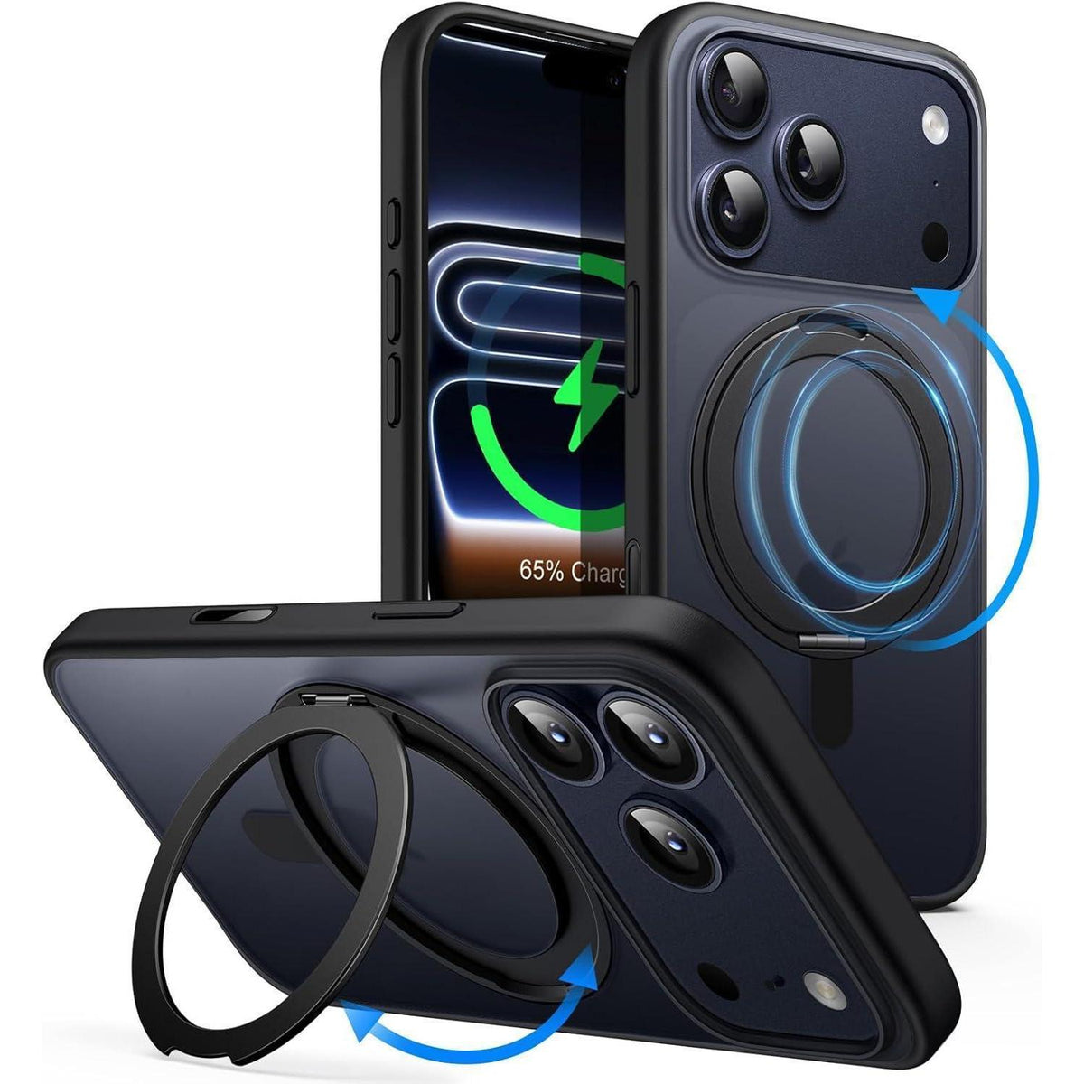 iPhone 17 Pro Hülle mit 360° Ring & MagSafe Ständer Schwarz