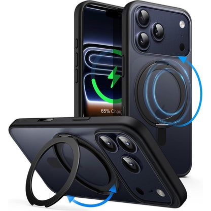 iPhone 17 Pro Hülle mit 360° Ring & MagSafe Ständer Schwarz