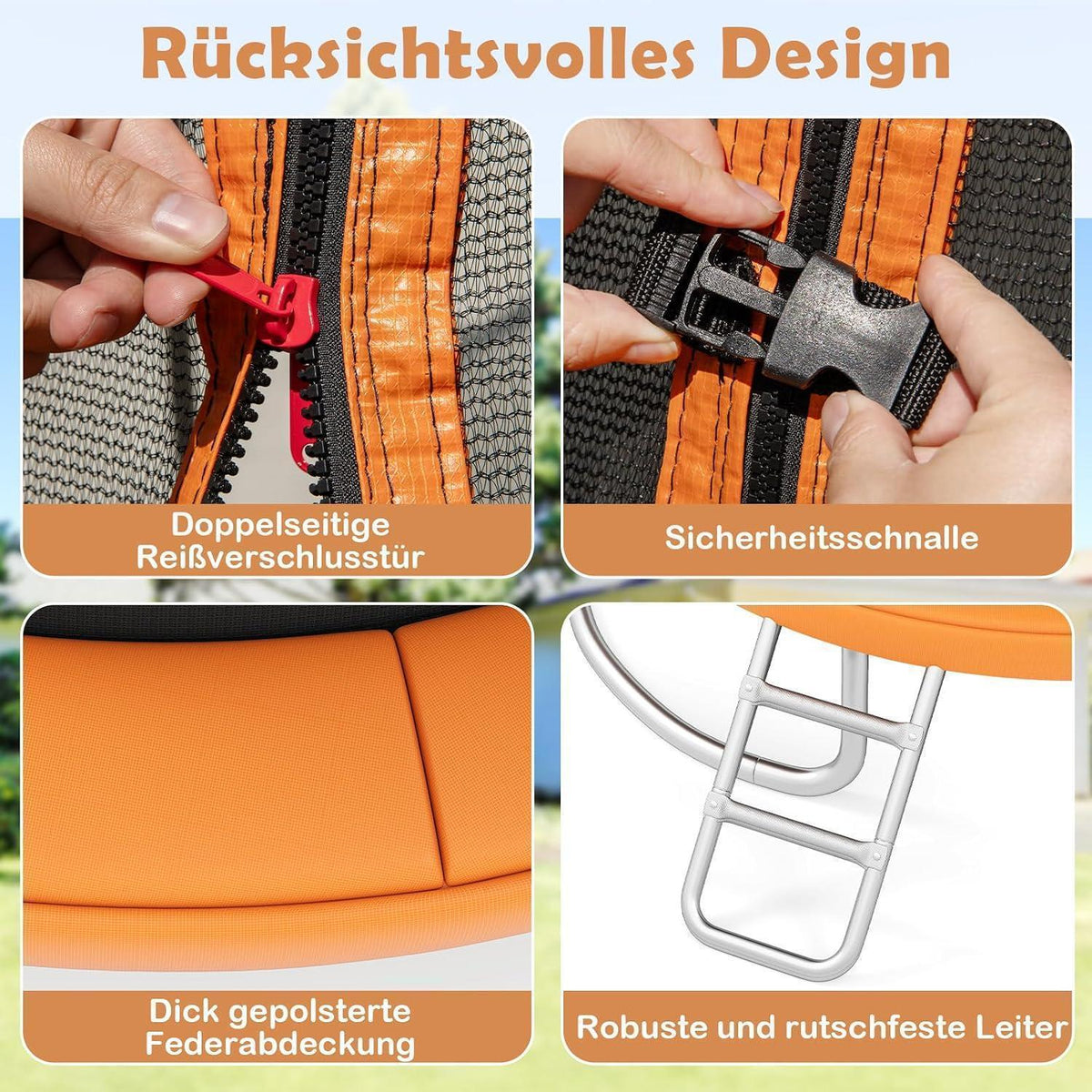 GYMAX Gartentrampolin 244cm mit Sicherheitsnetz & Leiter