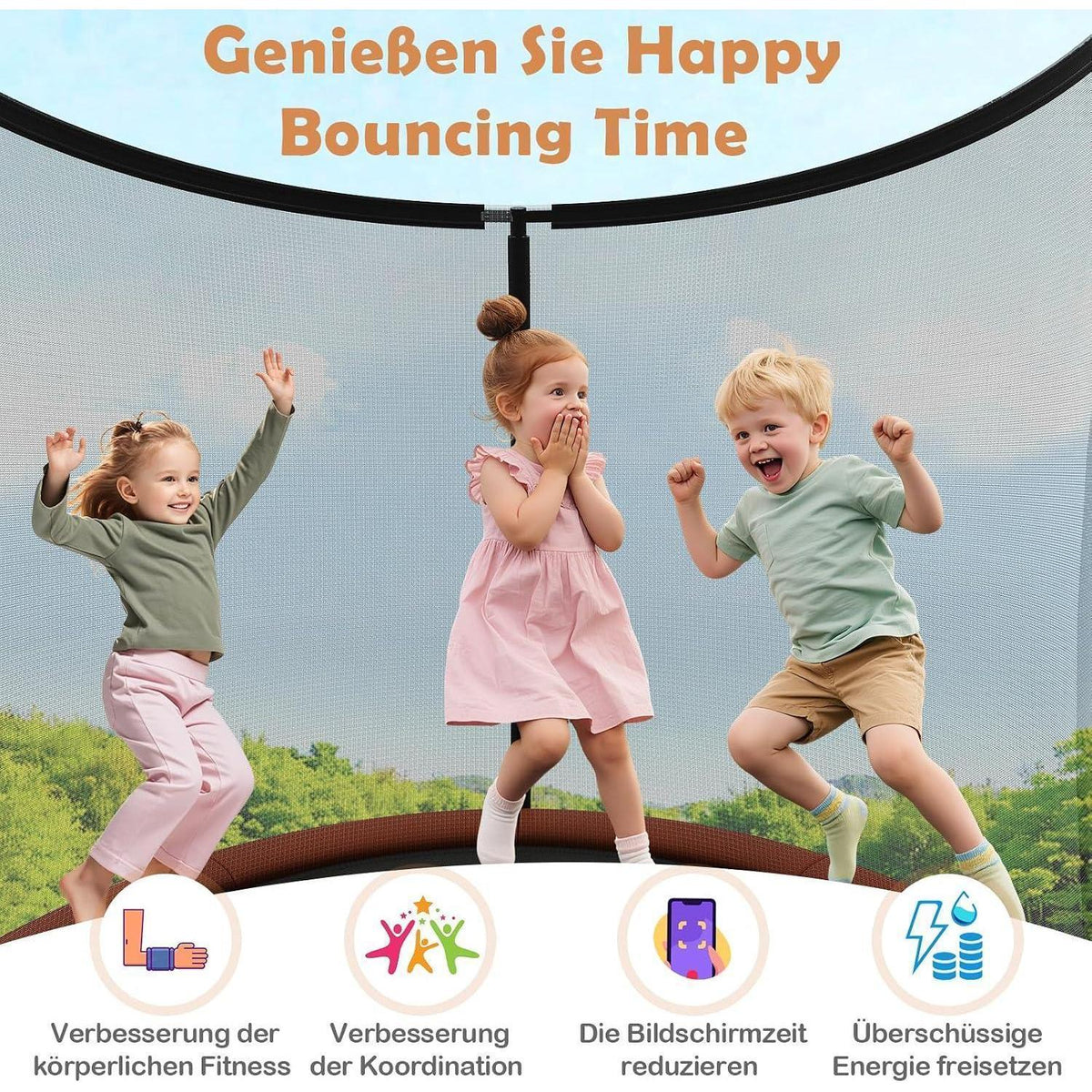 GYMAX Gartentrampolin 244cm mit Sicherheitsnetz & Leiter