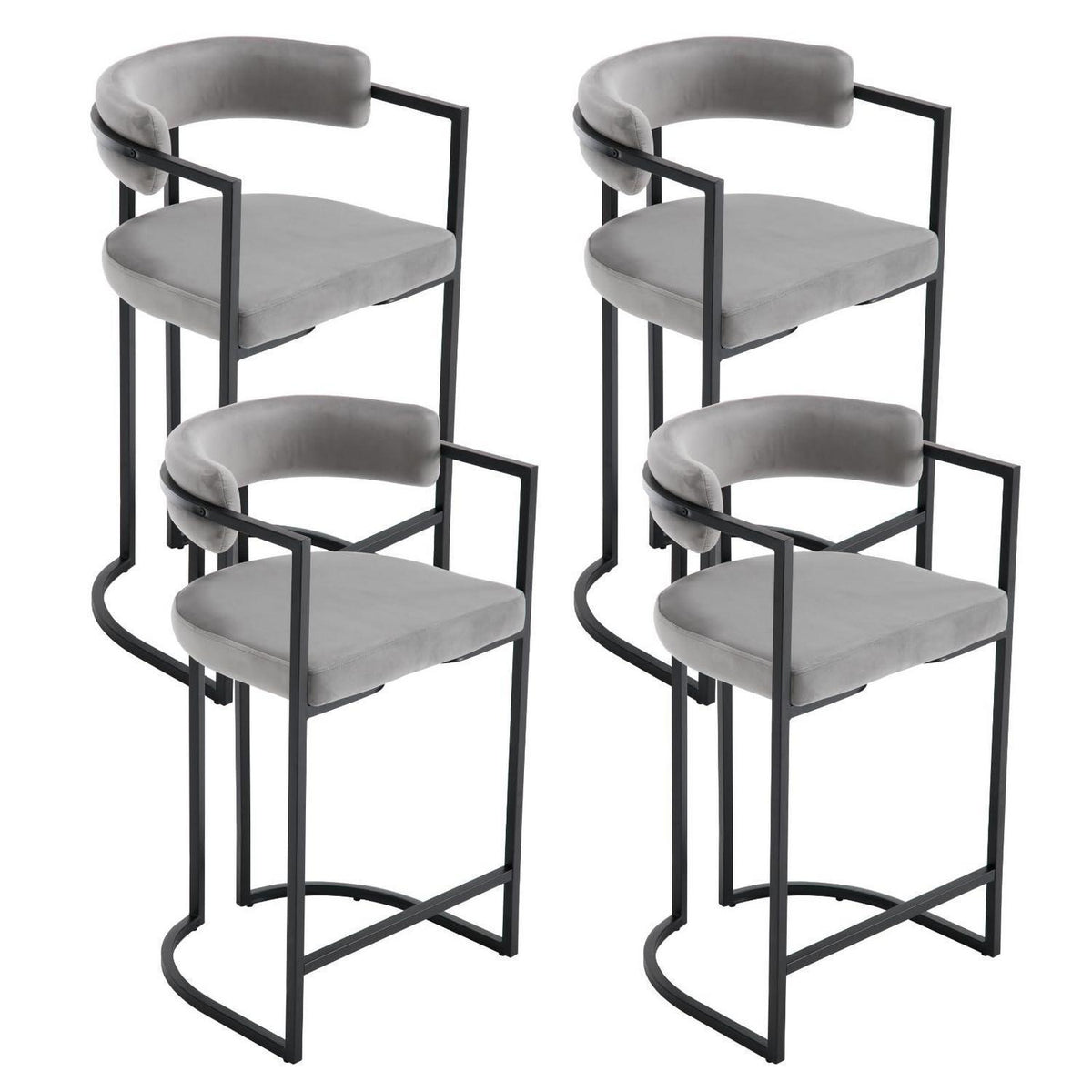 Barhocker Set Grau – Samt & Metall, 66cm Sitzhöhe