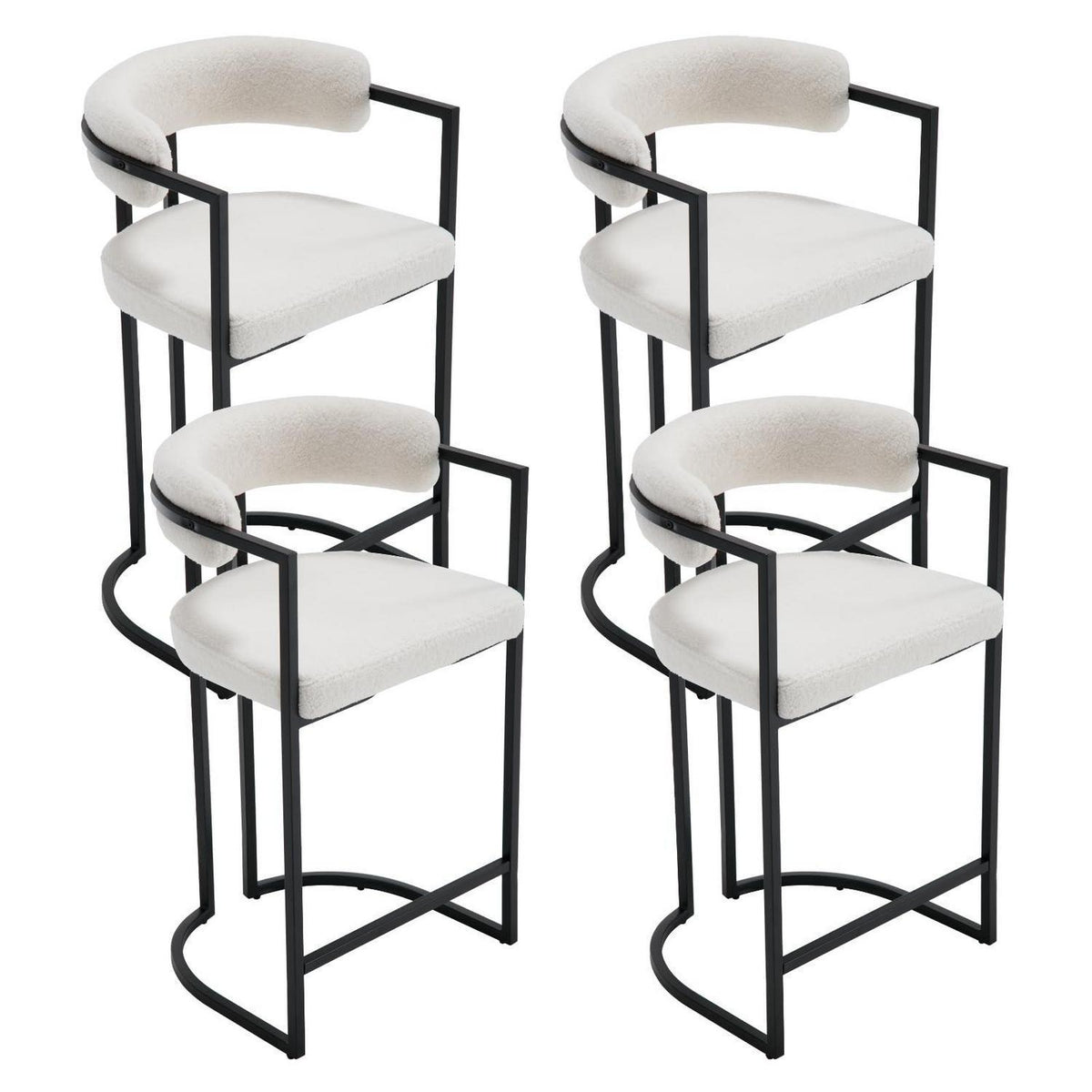 Barhocker Set 4er – Weißes Kunstfell mit Metallgestell