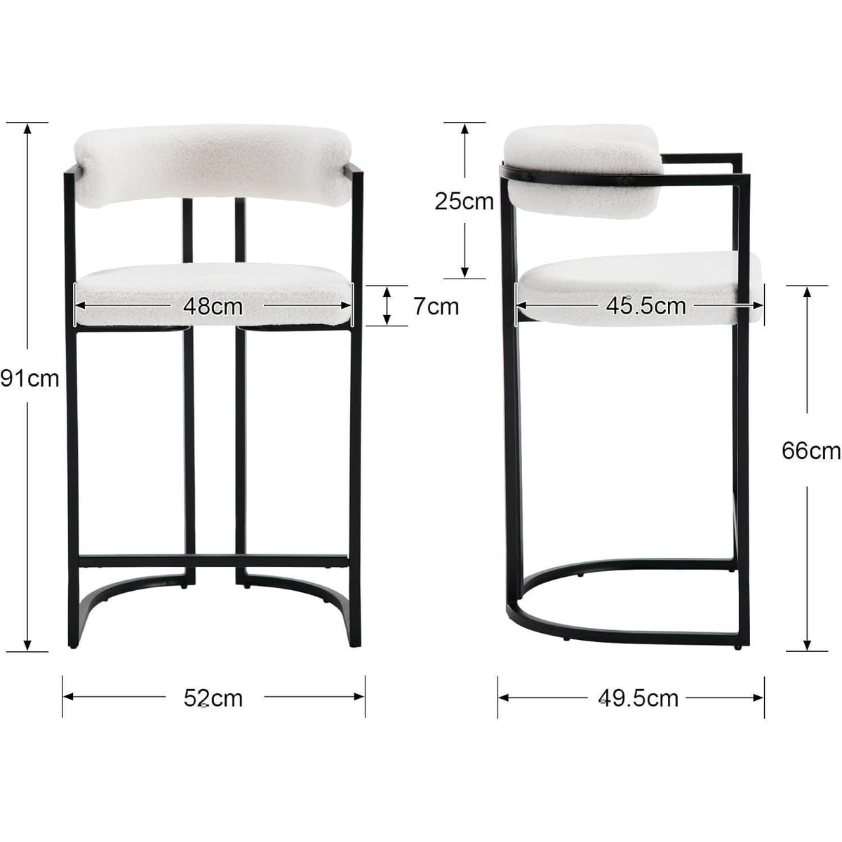 Barhocker Set 4er – Weißes Kunstfell mit Metallgestell