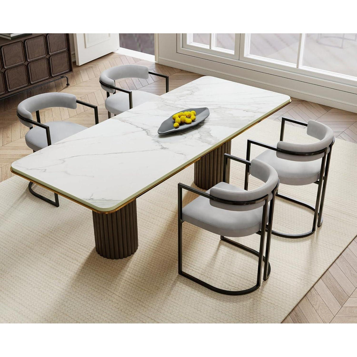 Esszimmerstühle Set 4er Grau, Moderne Samtstühle mit Metallgestell