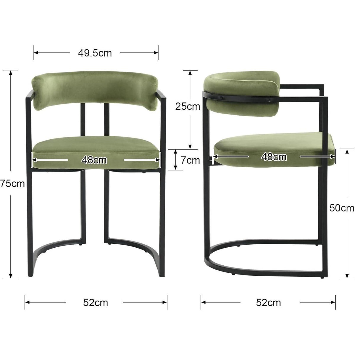 Esszimmerstühle Set 4er – Samt, Grün & Schwarzmetall