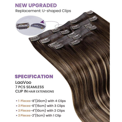 Echthaar Clip-in Extensions Balayage Braun Ombre