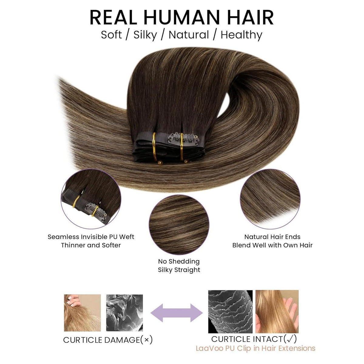 Echthaar Clip-in Extensions Balayage Braun Ombre