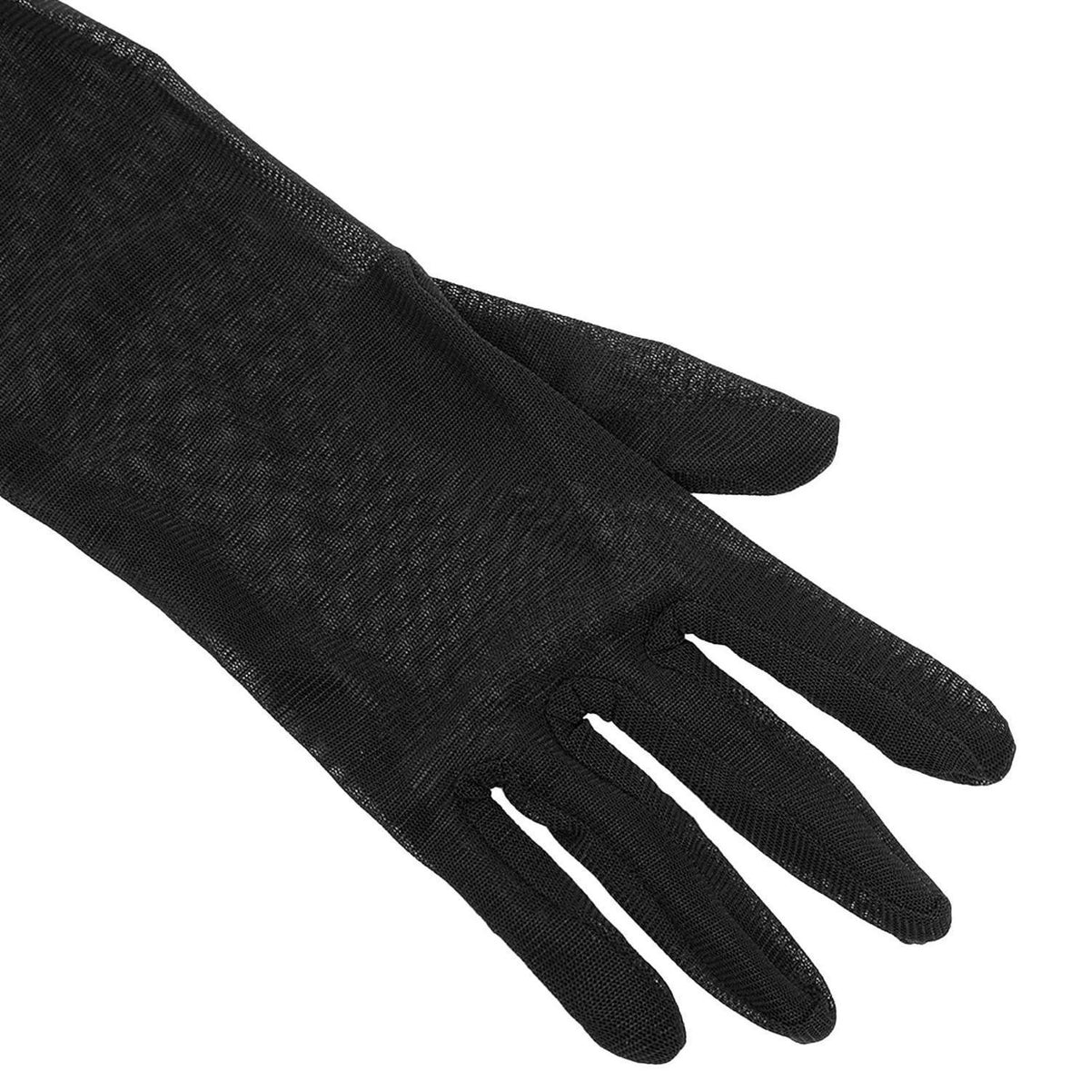 Lange Tüll Handschuhe Damen Schwarz Ellenbogenlänge