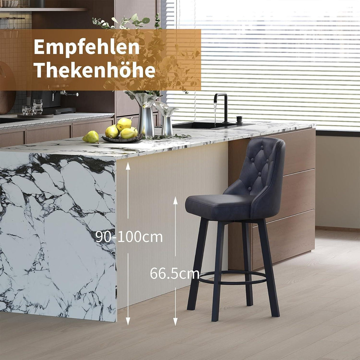 Moderner Barhocker 2er Set in Lederoptik & Fußstütze