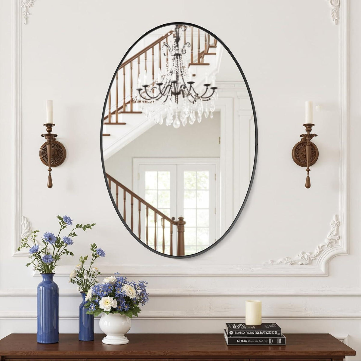 Oval Wandspiegel Schwarz 91x61cm – Moderner Badezimmer Spiegel