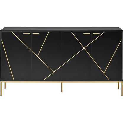 TV-Schrank mit 4 Türen & verstellbarem Regal – Schwarz