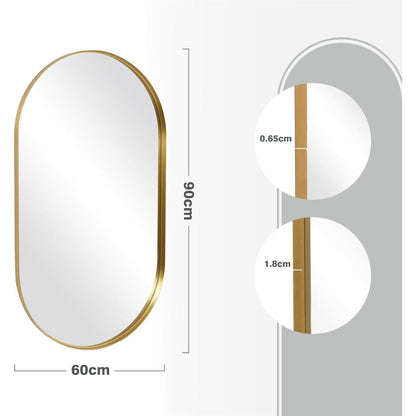 Ovaler Wandspiegel Gold 90x60cm – Moderner Badezimmer Spiegel