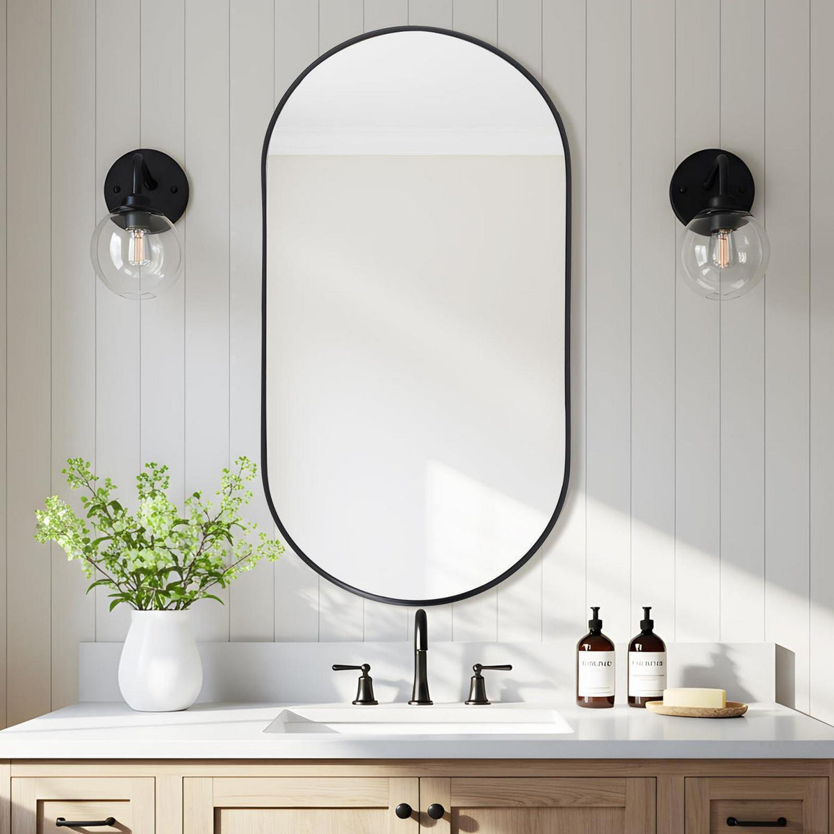 Ovaler Wandspiegel 75x55cm Schwarz – Moderner Badezimmer Spiegel