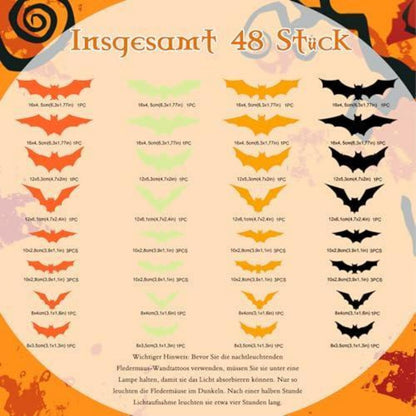 3D Fledermaus Wandsticker Halloween Deko – 48 Stück, Leuchtend