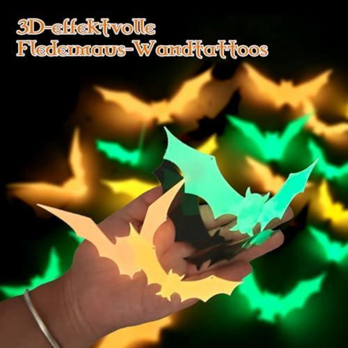 3D Fledermaus Wandsticker Halloween Deko – 48 Stück, Leuchtend