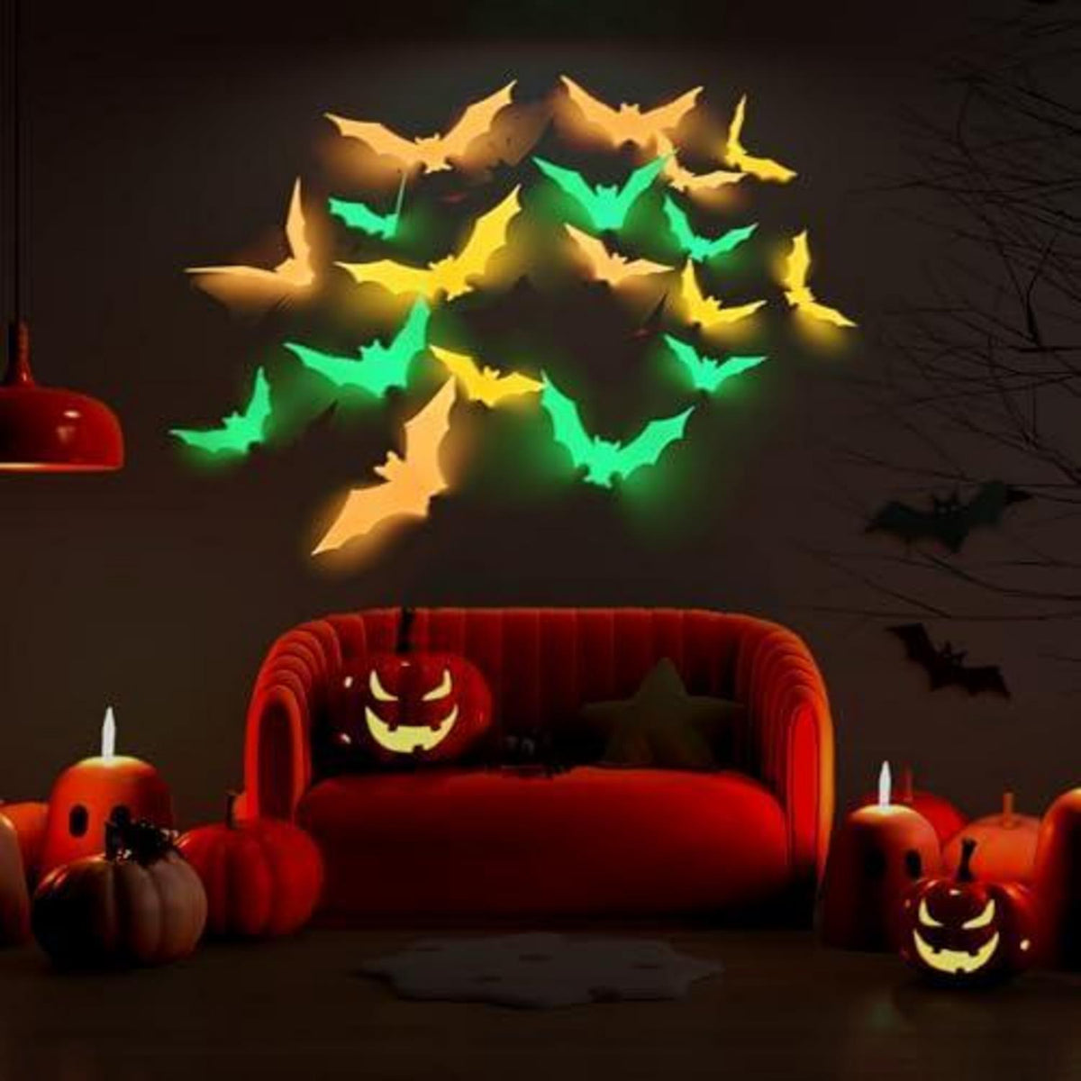 3D Fledermaus Wandsticker Halloween Deko – 48 Stück, Leuchtend