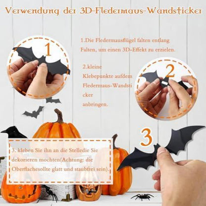 3D Fledermaus Wandsticker Halloween Deko – 48 Stück, Leuchtend