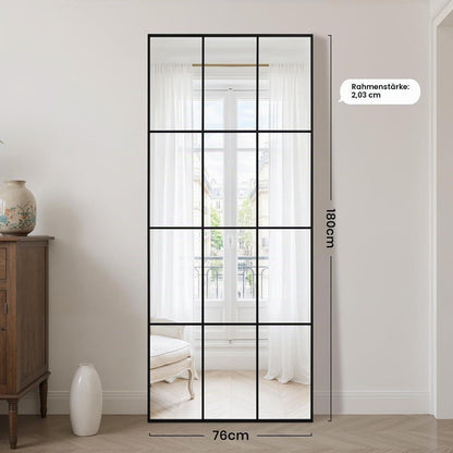 Großer Wandspiegel 180x76cm Schwarz – Neigbar & Vollbild