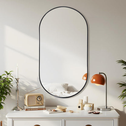 Ovaler Wandspiegel 90x60cm Schwarz – Moderner Badezimmer Spiegel
