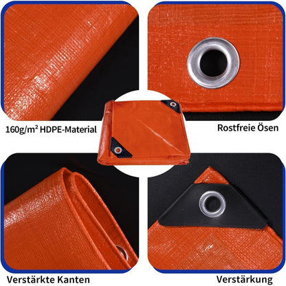 Abdeckplane 6x8m Wasserdicht mit Ösen – Orange Schutzplane für Camping & Bau