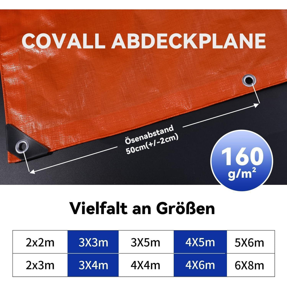 Abdeckplane 6x8m Wasserdicht mit Ösen – Orange Schutzplane für Camping & Bau