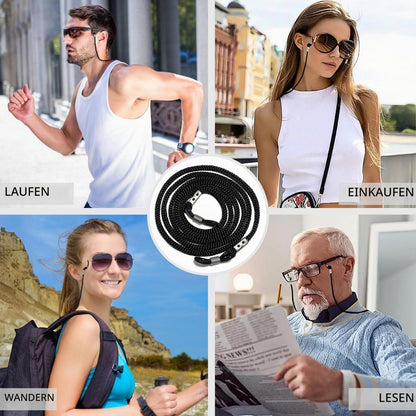 8x Brillenband Nylon Schwarz – Einstellbar & Mit Tuch