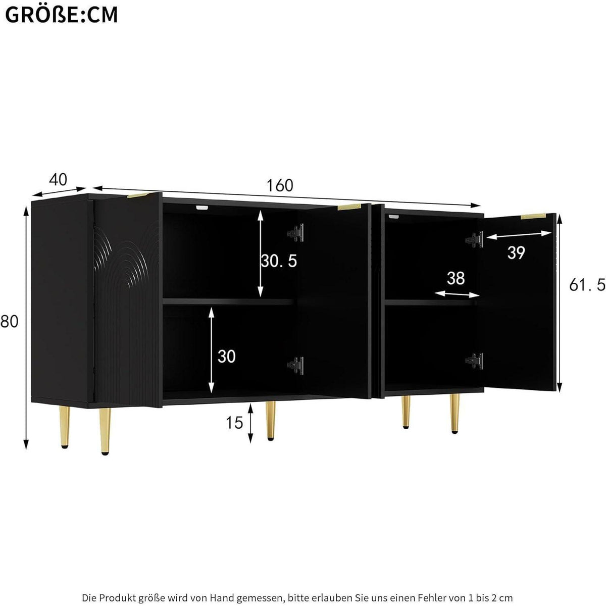 Holz Kommode mit 4 Türen – Sideboard Wohnzimmer Schwarz