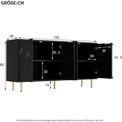 Holz Kommode mit 4 Türen – Sideboard Wohnzimmer Schwarz