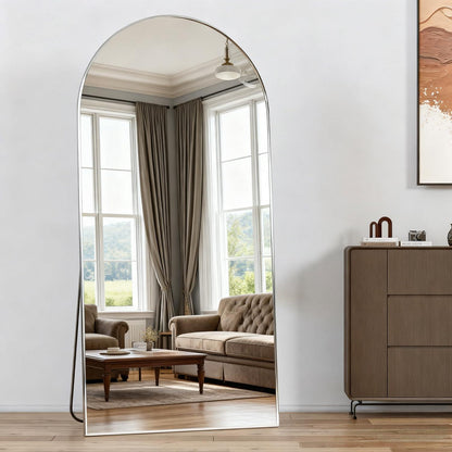 Gewölbter Bodenspiegel 193x86cm – Silberner Ankleidespiegel mit Aluminiumrahmen