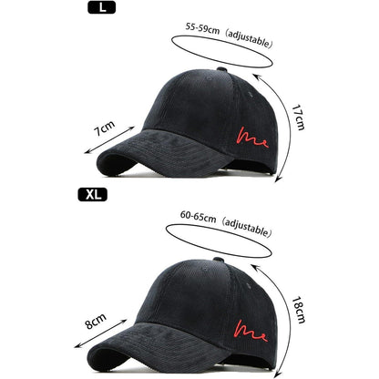 Cord Baseball Cap Herren Damen XL Verstellbar Wintermütze Schwarz