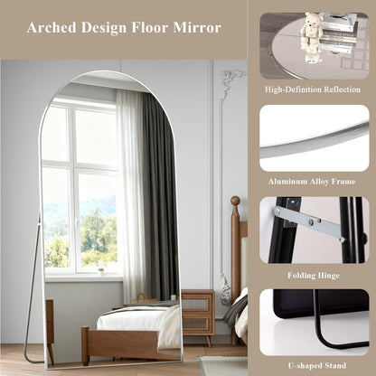 Gewölbter Bodenspiegel 198x96cm – Silberner Ankleidespiegel mit Aluminiumrahmen
