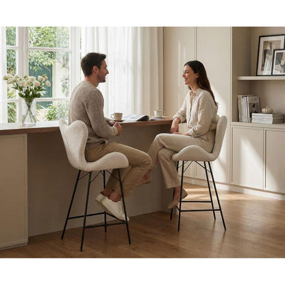 Moderner Barhocker 2er Set mit Chenille & Stepp-Rückenlehne