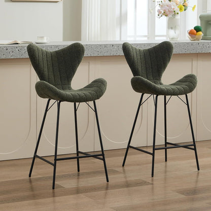Moderner Barhocker 4er Set mit Chenille & Stepp-Rückenlehne Grün